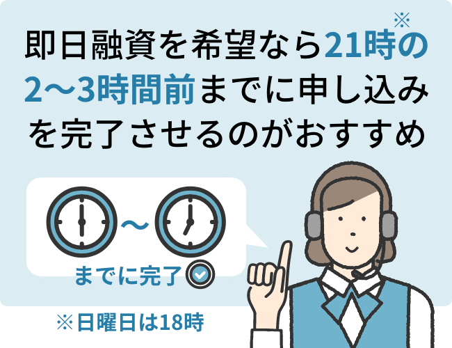 即日融資を希望なら21時の2～3時間前までに申し込みを完了させるのがおすすめ