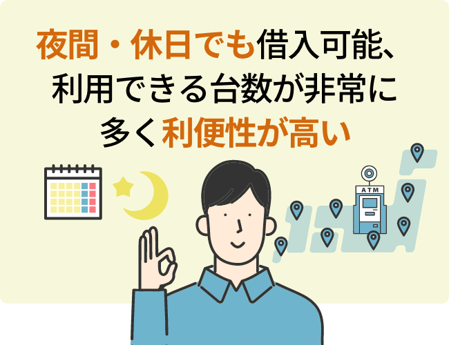 夜間・休日でも借入可能、利用できる台数が非常に多く利便性が高い